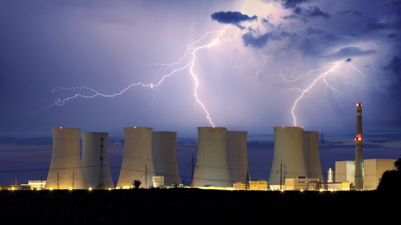 Nuclear power plant at storm