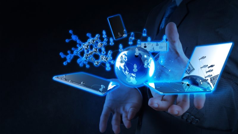 businessman shows modern technology as concept